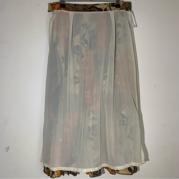 014 Libra Midi Skirt Pleated Vintage Lined Brown Orange Beige Mix Floral UK 12 - Picture 9 of 14